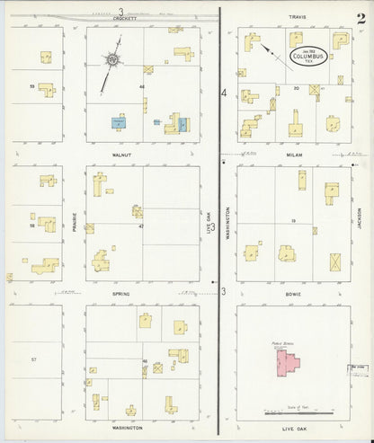 Sanborn Fire Insurance Map from Columbus, Colorado County, Texas (1912), Sheet #0002 - Historic Sanborn Fire Insurance Map Print, vintage old map wall art, antique decor, genealogy gift, Texas Texas map