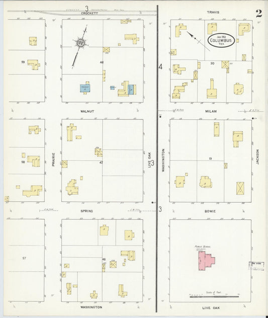 Sanborn Fire Insurance Map from Columbus, Colorado County, Texas (1912), Sheet #0002 - Historic Sanborn Fire Insurance Map Print, vintage old map wall art, antique decor, genealogy gift, Texas Texas map