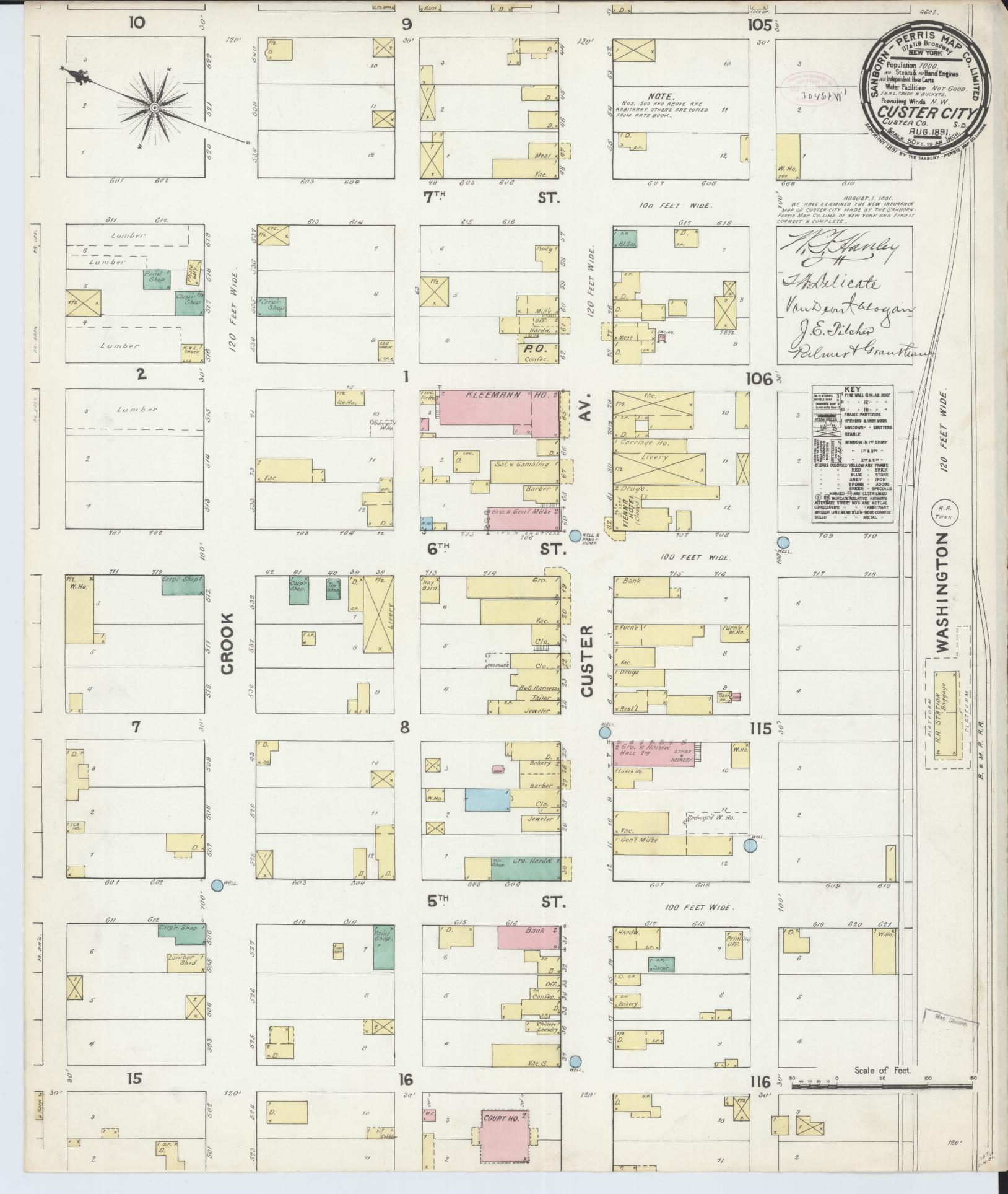 Sanborn Fire Insurance Map from Custer, Custer County, South Dakota (1891), Sheet #0001 - Historic Sanborn Fire Insurance Map Print, vintage old map wall art, antique decor, genealogy gift, South Dakota South Dakota map