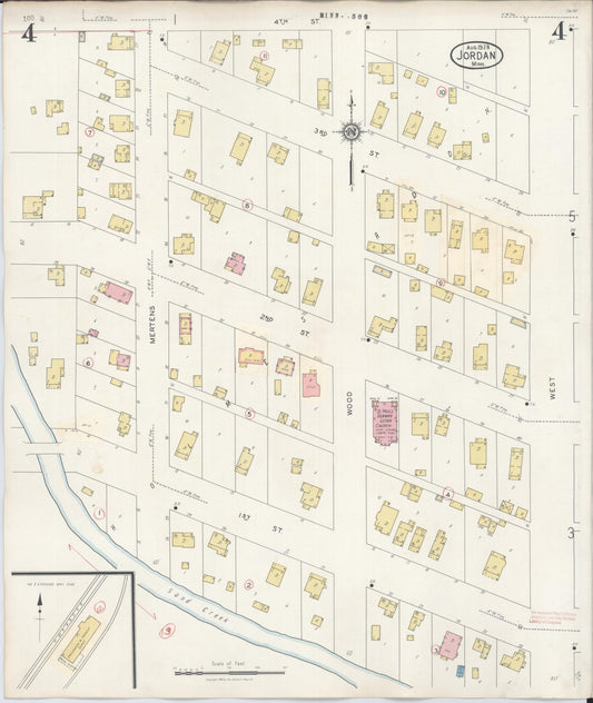 Sanborn Fire Insurance Map from Jordan, Scott County, Minnesota (1933), Sheet #0004 - Historic Sanborn Fire Insurance Map Print, vintage old map wall art, antique decor, genealogy gift, Minnesota Minnesota map