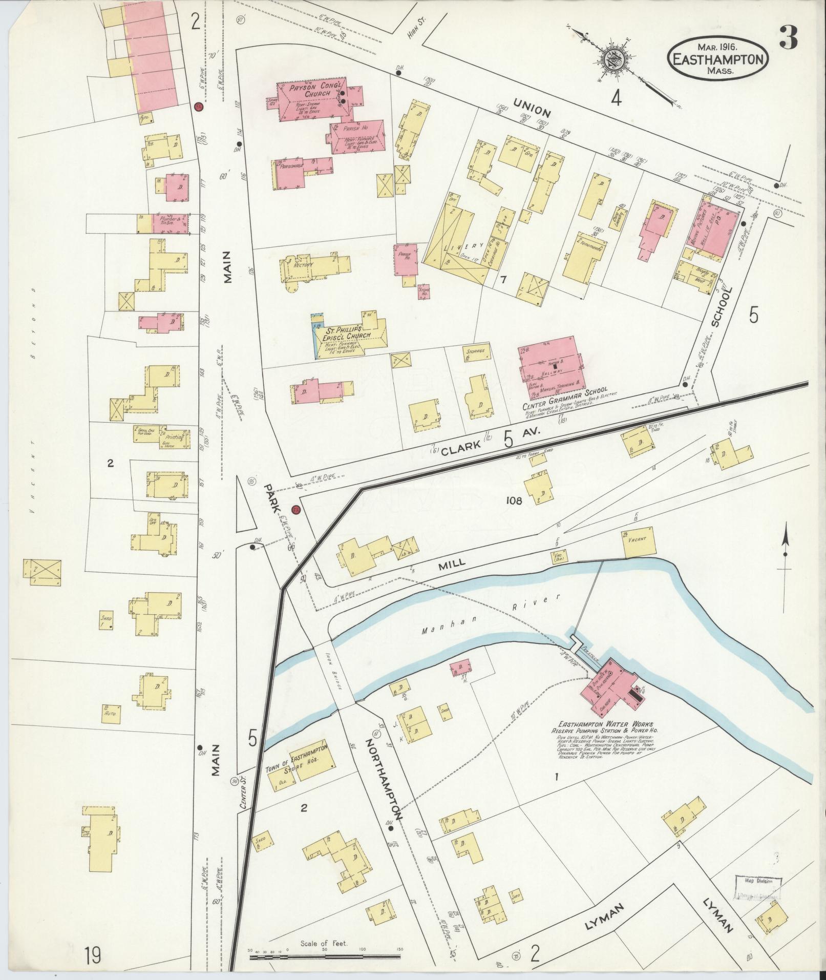 Sanborn Fire Insurance Map from East Hampton, Hampshire County, Massachusetts (1916), Sheet #0003 - Complete Map Set gallery image, historic Sanborn map, vintage wall art, Massachusetts Massachusetts