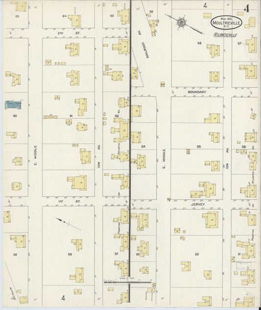 Sanborn Fire Insurance Map from Moultrieville, Charleston County, South Carolina (1912), Sheet #0004 - Historic Sanborn Fire Insurance Map Print, vintage old map wall art, antique decor, genealogy gift, South Carolina South Carolina map