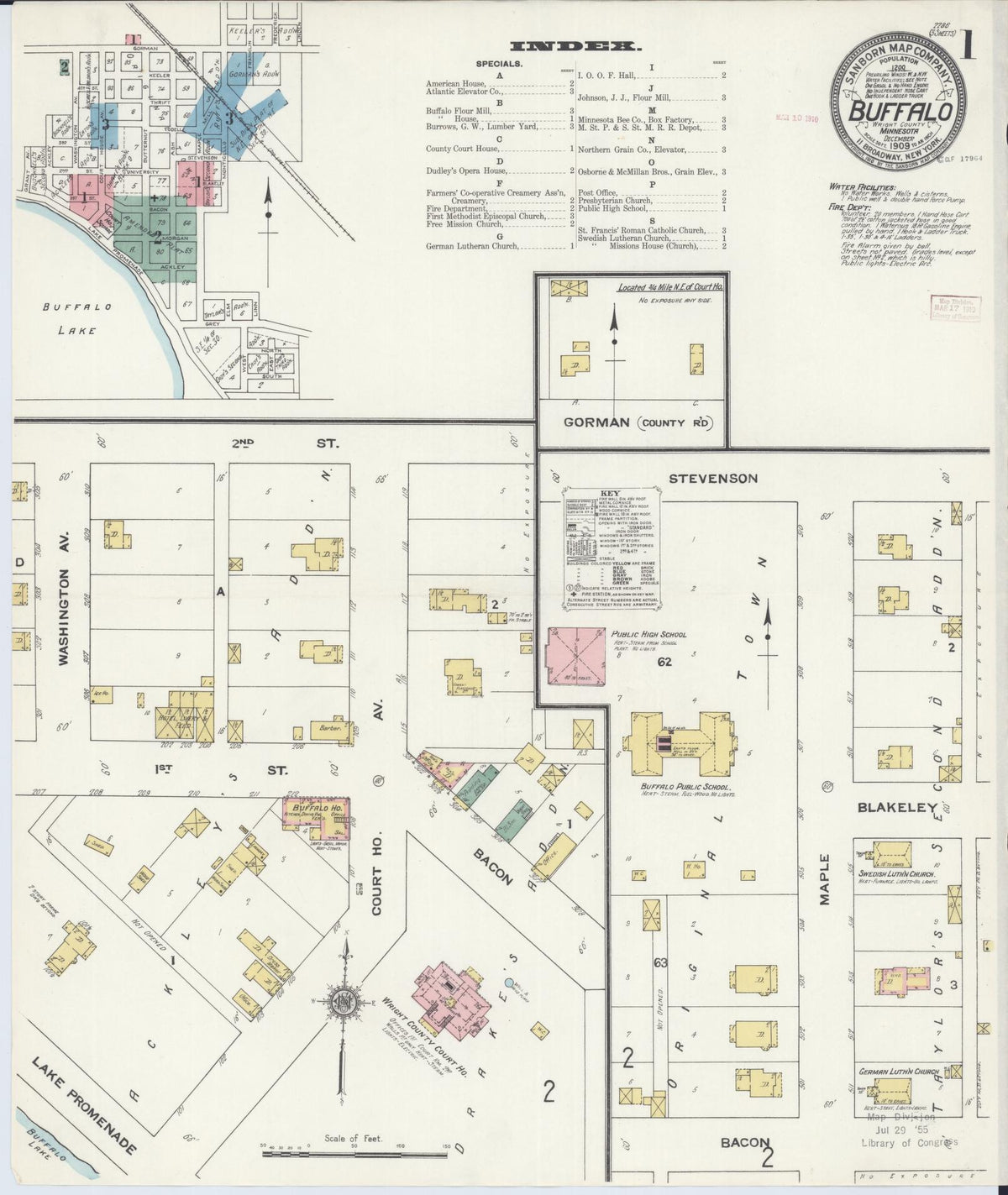 Sanborn Fire Insurance Map from Buffalo, Wright County, Minnesota (1909), Sheet #0001 - Historic Sanborn Fire Insurance Map Print, vintage old map wall art, antique decor, genealogy gift, Minnesota Minnesota map