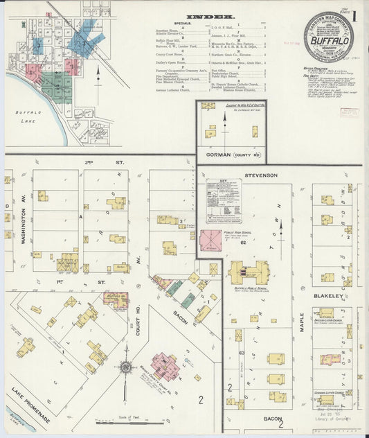 Sanborn Fire Insurance Map from Buffalo, Wright County, Minnesota (1909), Sheet #0001 - Historic Sanborn Fire Insurance Map Print, vintage old map wall art, antique decor, genealogy gift, Minnesota Minnesota map