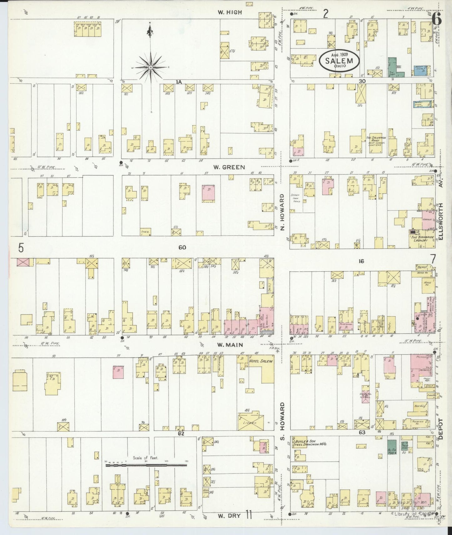 Sanborn Fire Insurance Map from Salem, Columbiana County, Ohio (1909), Sheet #0006 - Complete Map Set gallery image, historic Sanborn map, vintage wall art, Ohio Ohio