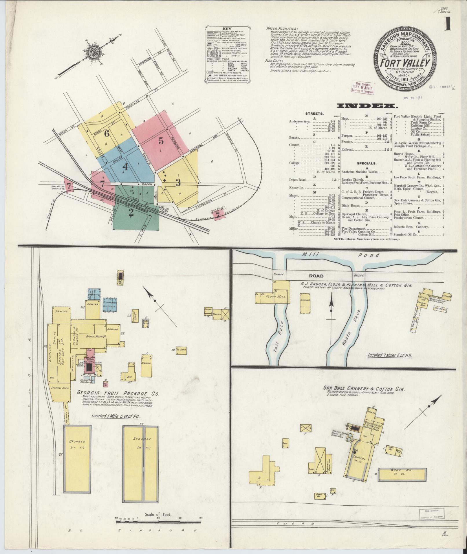 Sanborn Fire Insurance Map from Fort Valley, Peach County, Georgia (1911), Sheet #0001 - Complete Map Set gallery image, historic Sanborn map, vintage wall art, Georgia Georgia