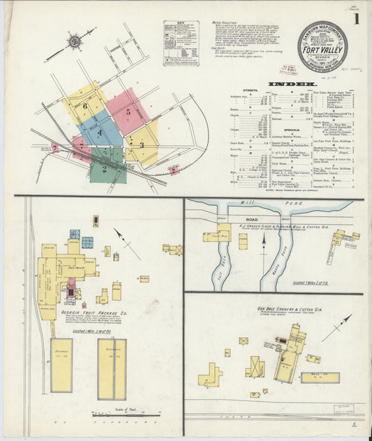 Sanborn Fire Insurance Map from Fort Valley, Peach County, Georgia (1911), Sheet #0001 - Complete Map Set gallery image, historic Sanborn map, vintage wall art, Georgia Georgia