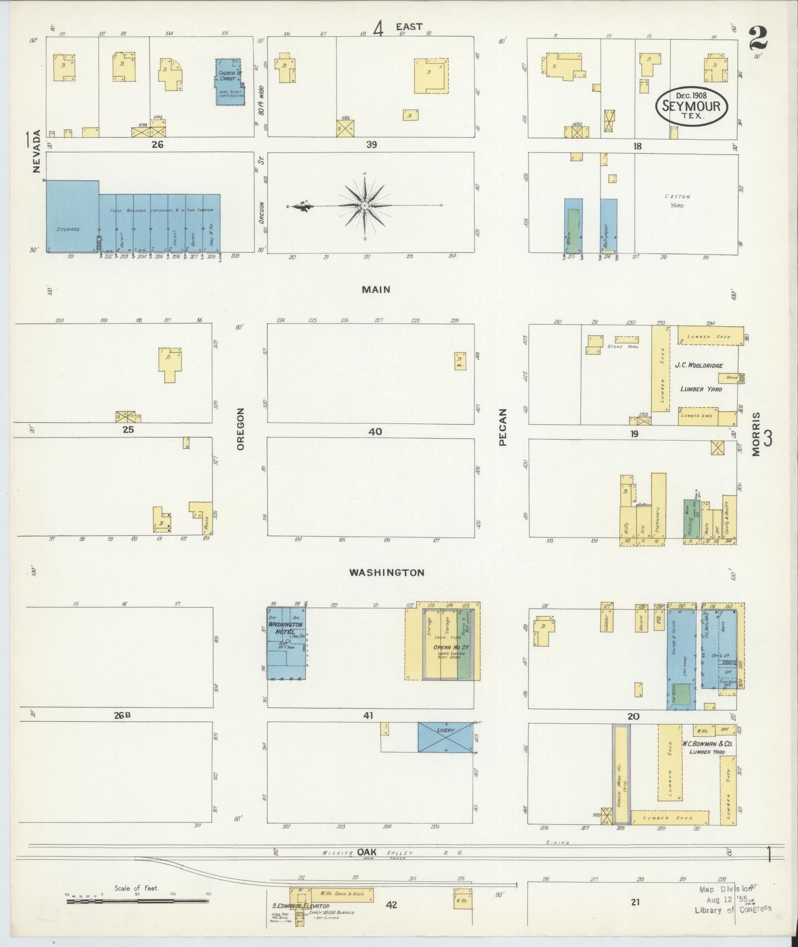 Sanborn Fire Insurance Map from Seymour, Baylor County, Texas (1908), Sheet #0002 - Historic Sanborn Fire Insurance Map Print, vintage old map wall art, antique decor, genealogy gift, Texas Texas map