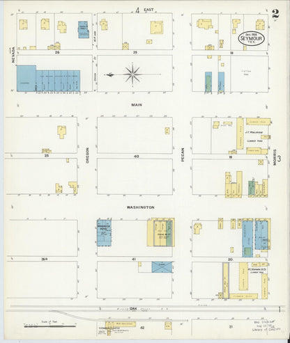 Sanborn Fire Insurance Map from Seymour, Baylor County, Texas (1908), Sheet #0002 - Historic Sanborn Fire Insurance Map Print, vintage old map wall art, antique decor, genealogy gift, Texas Texas map