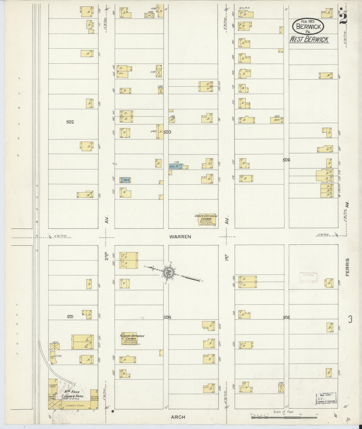 Sanborn Fire Insurance Map from Berwick, Columbia County, Pennsylvania (1913), Sheet #0002 - Complete Map Set gallery image, historic Sanborn map, vintage wall art, Pennsylvania Pennsylvania