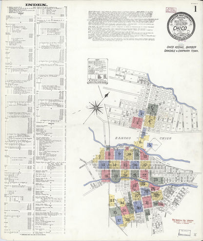 Sanborn Fire Insurance Map from Chico, Butte County, California (1909), Sheet #0001 - Historic Sanborn Fire Insurance Map Print, vintage old map wall art, antique decor, genealogy gift, California California map