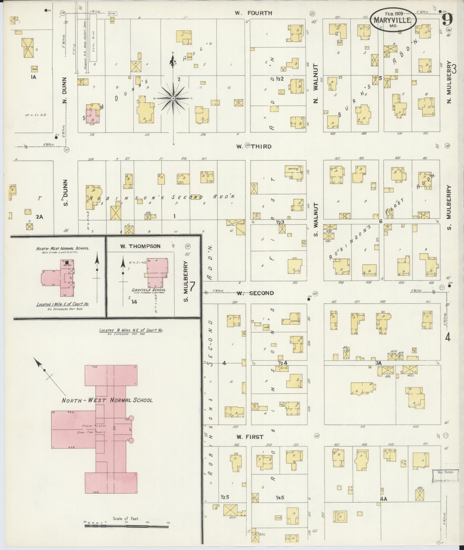 Sanborn Fire Insurance Map from Maryville, Nodaway County, Missouri (1909), Sheet #0009 - Historic Sanborn Fire Insurance Map Print, vintage old map wall art, antique decor, genealogy gift, Missouri Missouri map