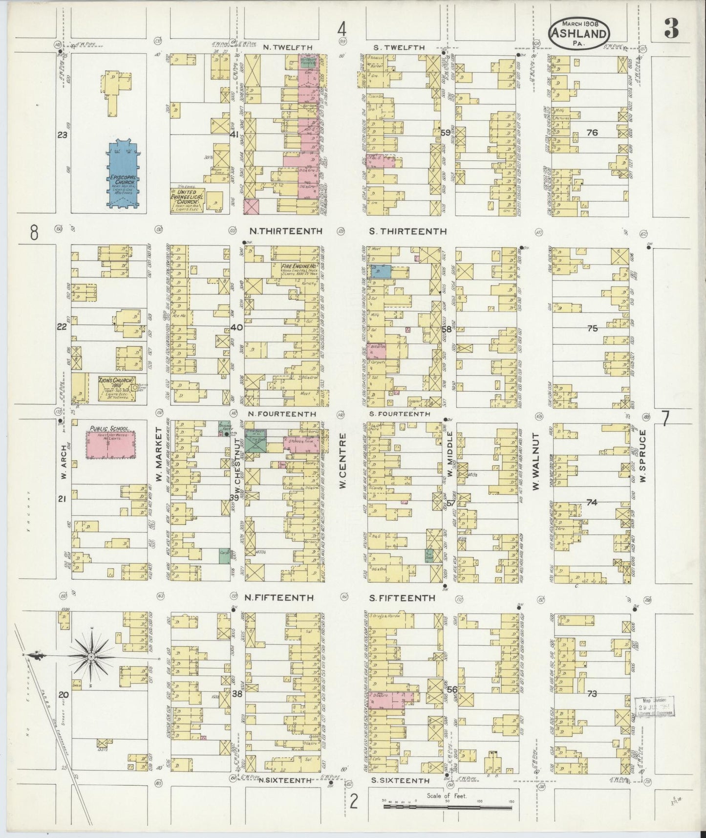 Sanborn Fire Insurance Map from Ashland, Schuylkill County, Pennsylvania (1908), Sheet #0003 - Historic Sanborn Fire Insurance Map Print, vintage old map wall art, antique decor, genealogy gift, Pennsylvania Pennsylvania map