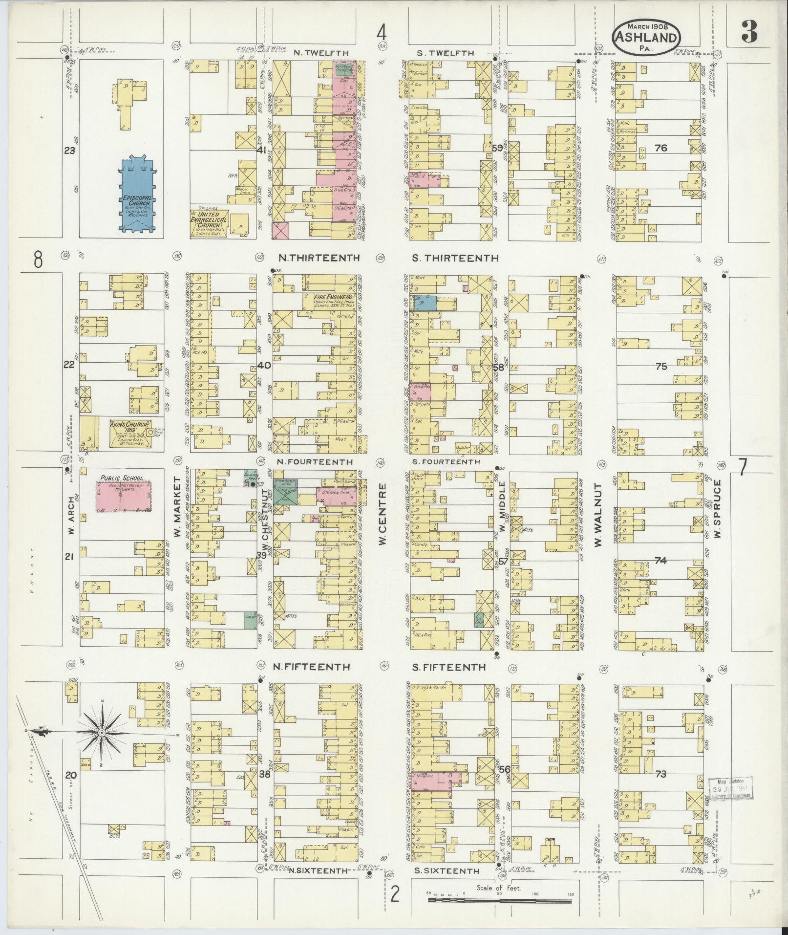 Sanborn Fire Insurance Map from Ashland, Schuylkill County, Pennsylvania (1908), Sheet #0003 - Historic Sanborn Fire Insurance Map Print, vintage old map wall art, antique decor, genealogy gift, Pennsylvania Pennsylvania map