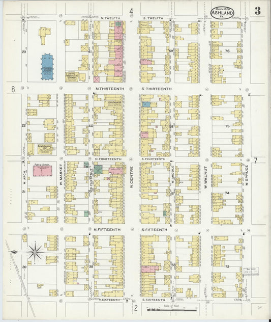 Sanborn Fire Insurance Map from Ashland, Schuylkill County, Pennsylvania (1908), Sheet #0003 - Historic Sanborn Fire Insurance Map Print, vintage old map wall art, antique decor, genealogy gift, Pennsylvania Pennsylvania map