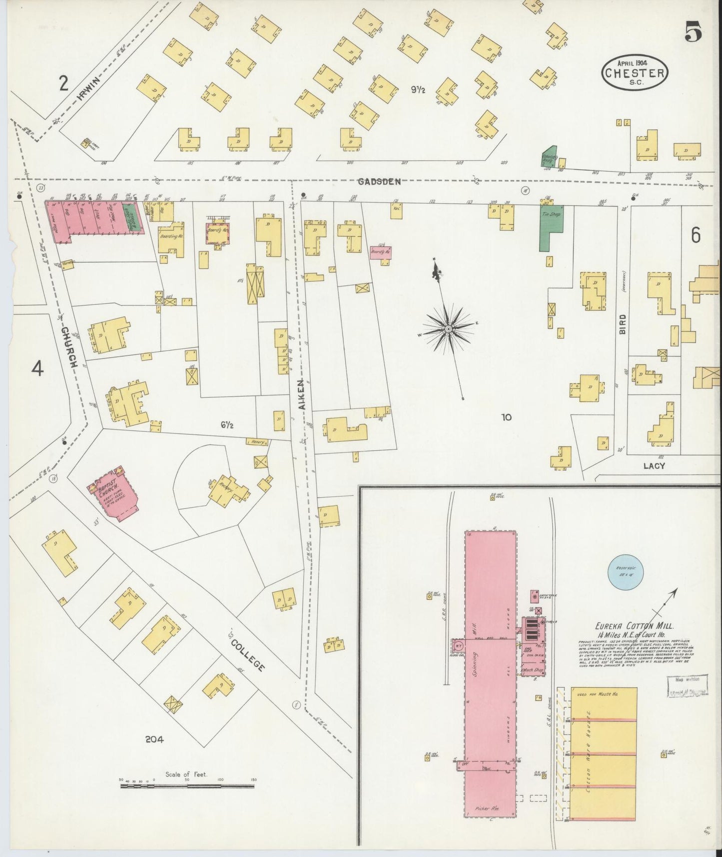 Sanborn Fire Insurance Map from Chester, Chester County, South Carolina (1904), Sheet #0005 - Complete Map Set gallery image, historic Sanborn map, vintage wall art, South Carolina South Carolina