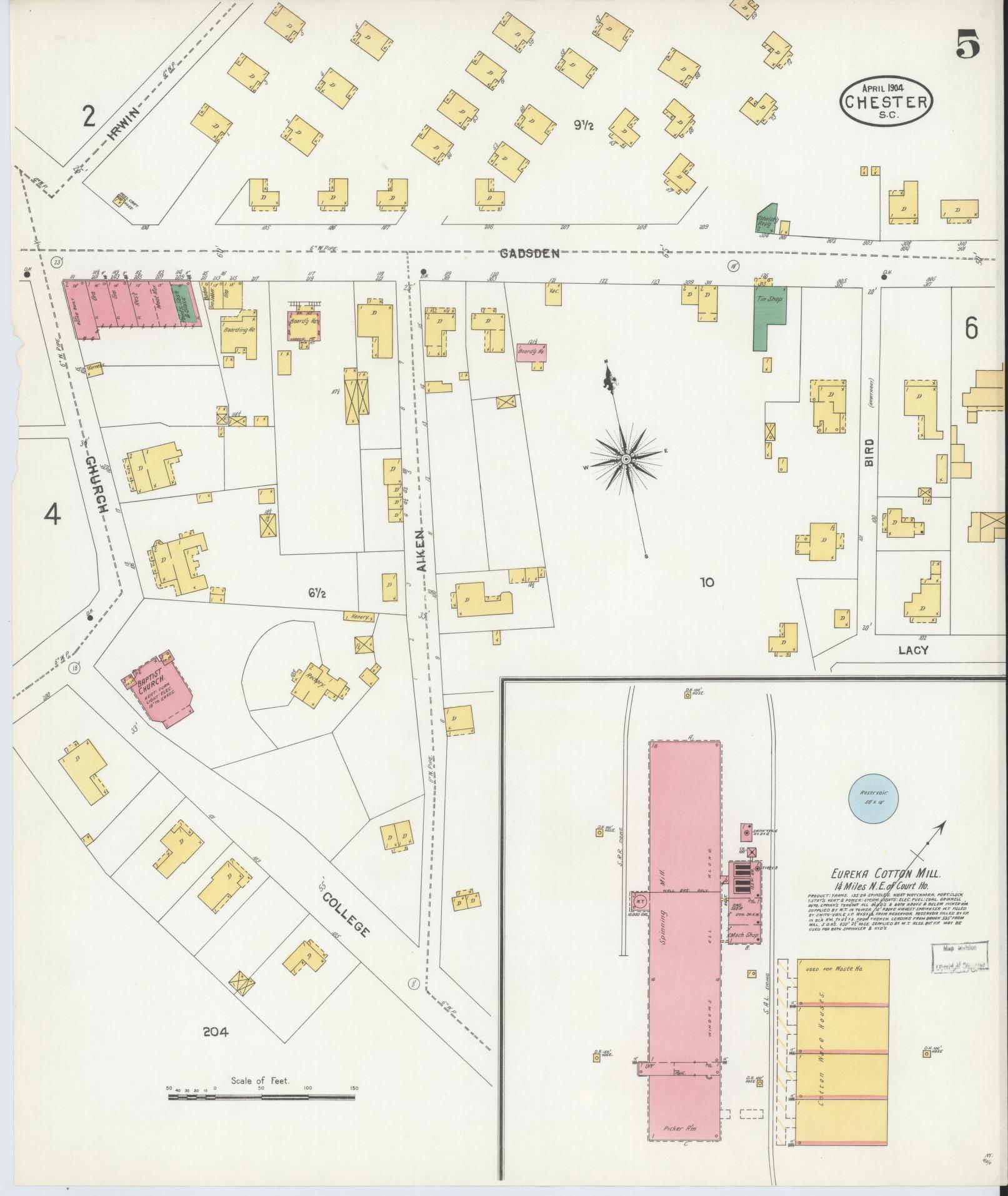 Sanborn Fire Insurance Map from Chester, Chester County, South Carolina (1904), Sheet #0005 - Complete Map Set gallery image, historic Sanborn map, vintage wall art, South Carolina South Carolina