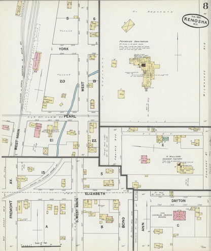 Sanborn Fire Insurance Map from Kenosha, Kenosha County, Wisconsin (1890), Sheet #0008 - Complete Map Set gallery image, historic Sanborn map, vintage wall art, Wisconsin Wisconsin