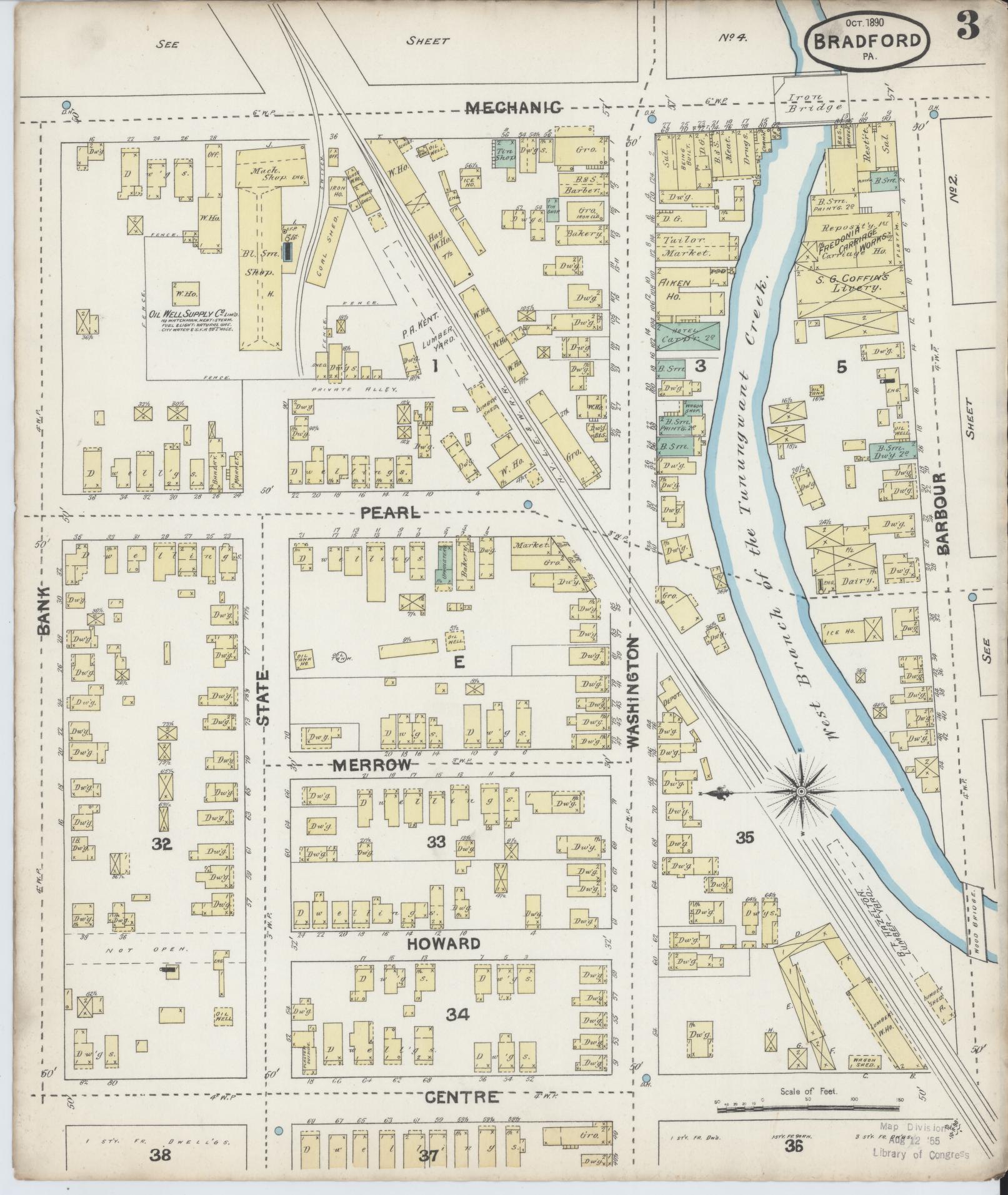 Sanborn Fire Insurance Map from Bradford, McKean County, Pennsylvania (1890), Sheet #0003 - Historic Sanborn Fire Insurance Map Print, vintage old map wall art, antique decor, genealogy gift, Pennsylvania Pennsylvania map