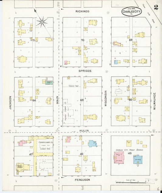 Sanborn Fire Insurance Map from Charles City, Floyd County, Iowa (1892), Sheet #0002 - Historic Sanborn Fire Insurance Map Print, vintage old map wall art