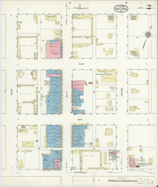 Sanborn Fire Insurance Map from Nocona, Montague County, Texas (1914), Sheet #0002 - Historic Sanborn Fire Insurance Map Print, vintage old map wall art, antique decor, genealogy gift, Texas Texas map
