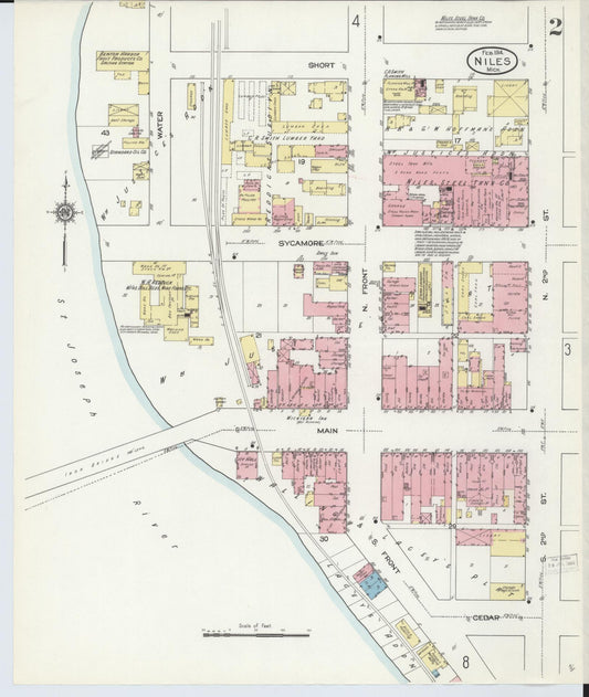 Sanborn Fire Insurance Map from Niles, Berrien County, Michigan (1914), Sheet #0002 - Historic Sanborn Fire Insurance Map Print, vintage old map wall art, antique decor, genealogy gift, Michigan Michigan map