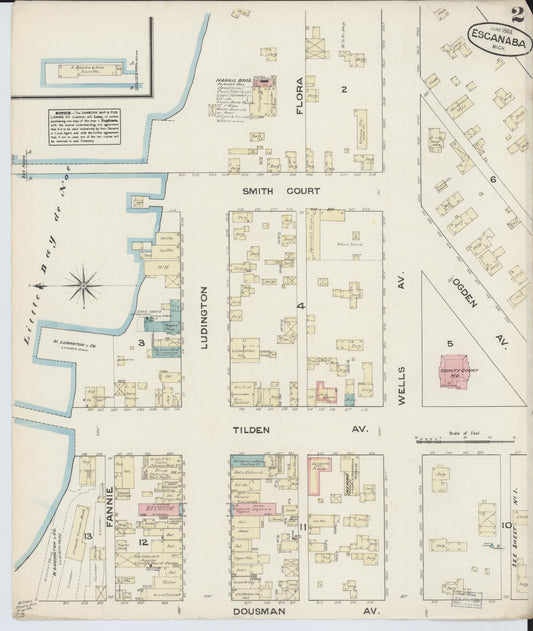 Sanborn Fire Insurance Map from Escanaba, Delta County, Michigan (1884), Sheet #0002 - Historic Sanborn Fire Insurance Map Print, vintage old map wall art, antique decor, genealogy gift, Michigan Michigan map