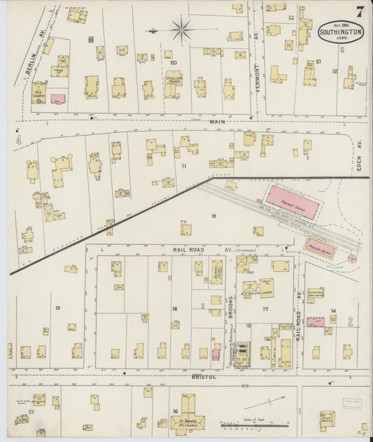 Sanborn Fire Insurance Map from Southington, Hartford County, Connecticut (1895), Sheet #0007 - Historic Sanborn Fire Insurance Map Print, vintage old map wall art, antique decor, genealogy gift, Connecticut Connecticut map