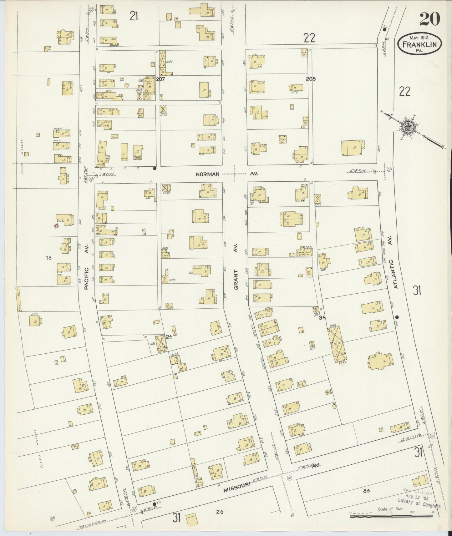 Sanborn Fire Insurance Map from Franklin, Venango County, Pennsylvania (1912), Sheet #0020 - Historic Sanborn Fire Insurance Map Print, vintage old map wall art, antique decor, genealogy gift, Pennsylvania Pennsylvania map