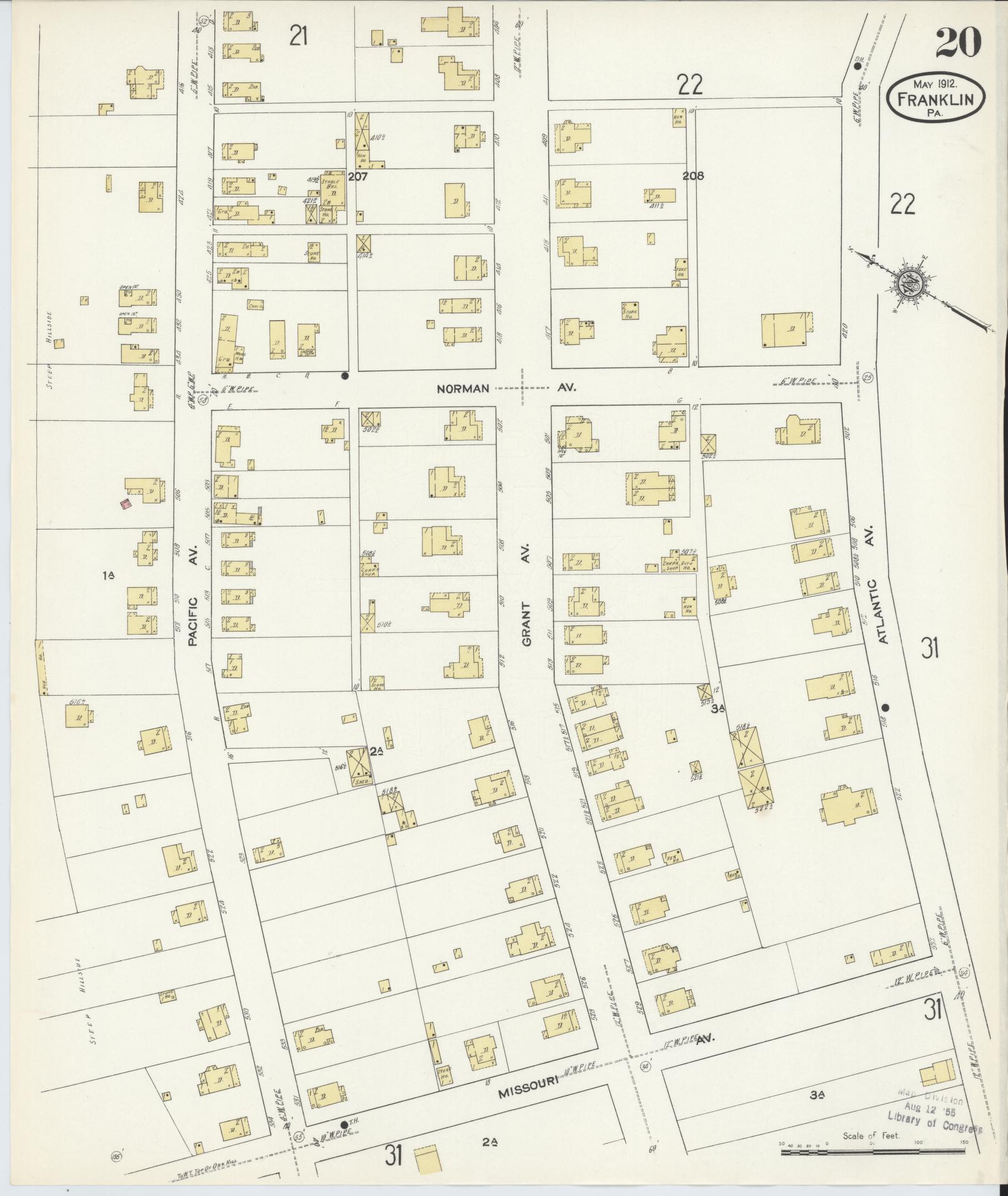 Sanborn Fire Insurance Map from Franklin, Venango County, Pennsylvania (1912), Sheet #0020 - Historic Sanborn Fire Insurance Map Print, vintage old map wall art, antique decor, genealogy gift, Pennsylvania Pennsylvania map