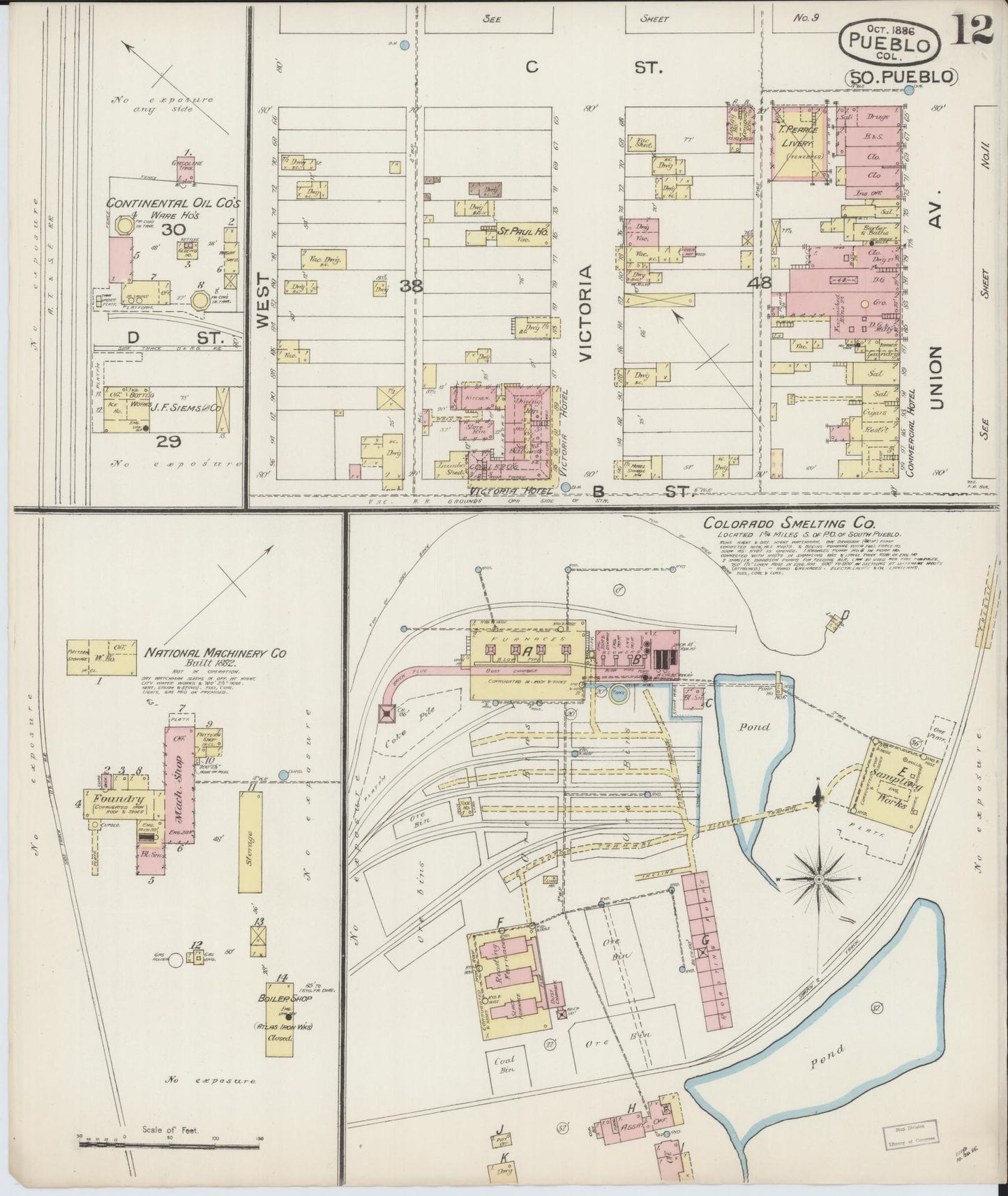 Sanborn Fire Insurance Map from Pueblo, Pueblo County, Colorado (1886), Sheet #0012 - Historic Sanborn Fire Insurance Map Print, vintage old map wall art, antique decor, genealogy gift, Colorado Colorado map