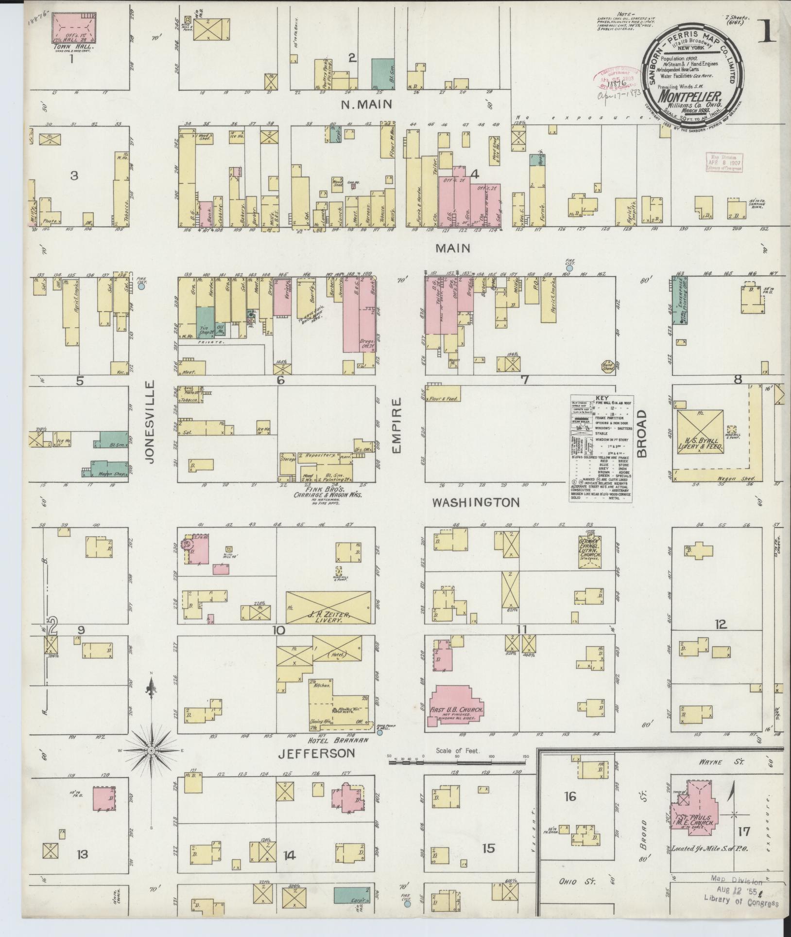 Sanborn Fire Insurance Map from Montpelier, Williams County, Ohio (1893), Sheet #0001 - Historic Sanborn Fire Insurance Map Print, vintage old map wall art, antique decor, genealogy gift, Ohio Ohio map