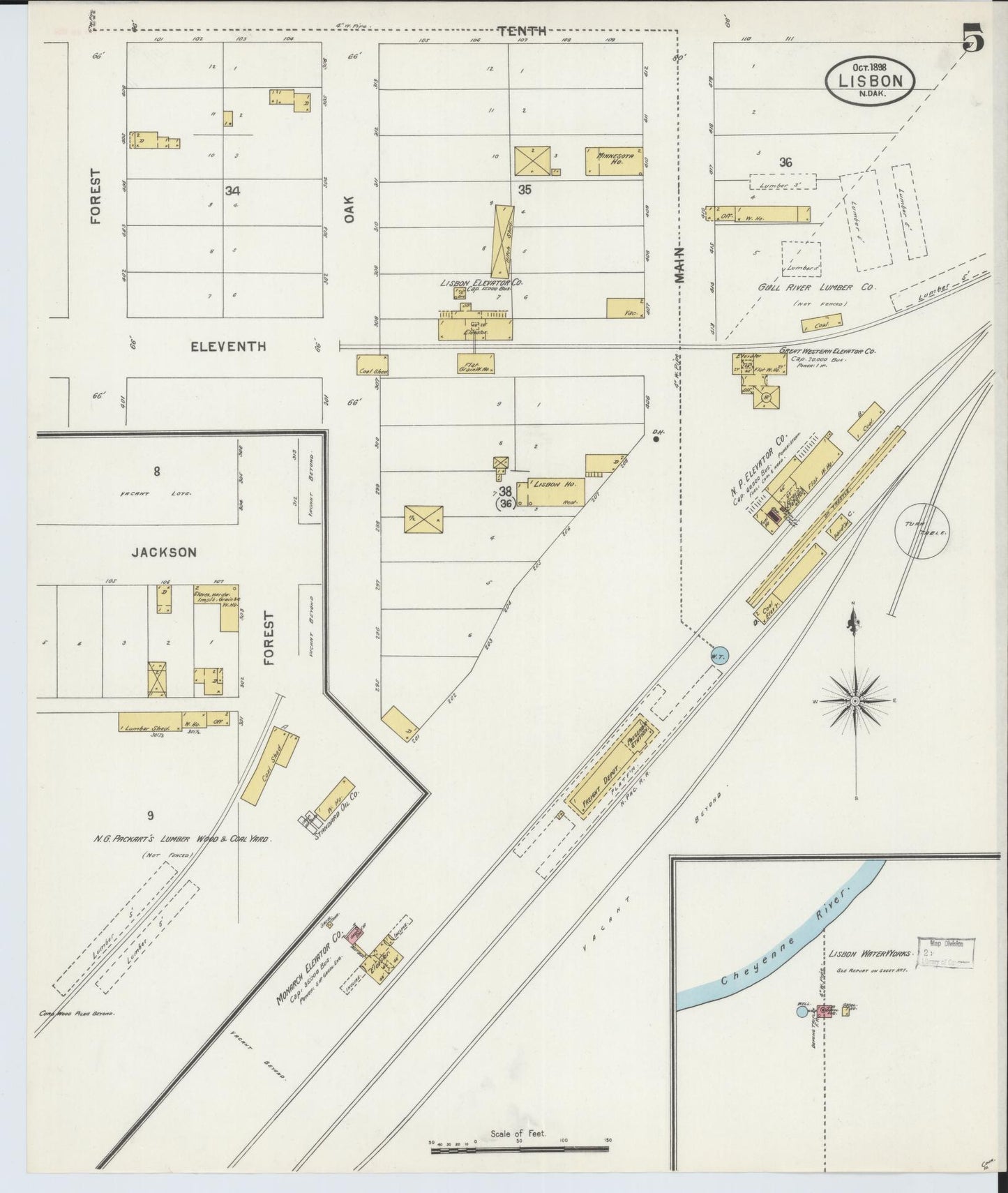 Sanborn Fire Insurance Map from Lisbon, Ransom County, North Dakota (1898), Sheet #0005 - Complete Map Set gallery image, historic Sanborn map, vintage wall art, North Dakota North Dakota