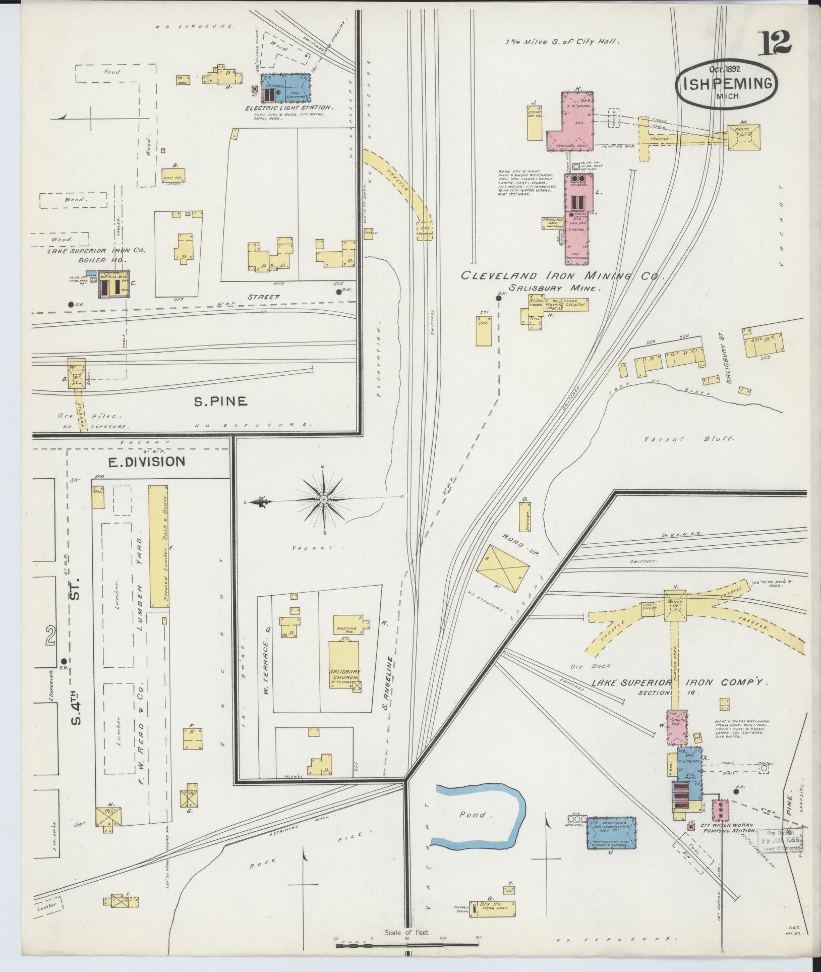Sanborn Fire Insurance Map from Ishpeming, Marquette County, Michigan (1892), Sheet #0012 - Historic Sanborn Fire Insurance Map Print, vintage old map wall art, antique decor, genealogy gift, Michigan Michigan map