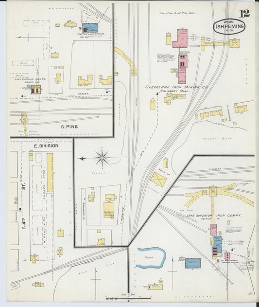 Sanborn Fire Insurance Map from Ishpeming, Marquette County, Michigan (1892), Sheet #0012 - Historic Sanborn Fire Insurance Map Print, vintage old map wall art, antique decor, genealogy gift, Michigan Michigan map