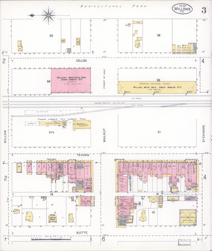 Sanborn Fire Insurance Map from Willows, Glenn County, California (1907), Sheet #0003 - Complete Map Set gallery image, historic Sanborn map, vintage wall art, California California