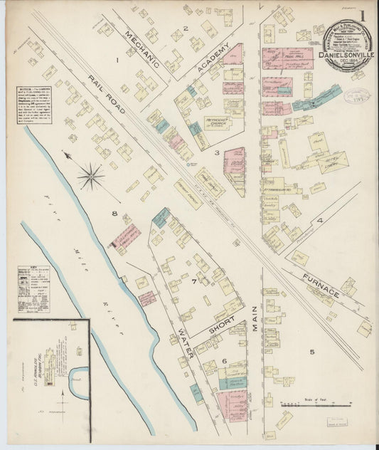 Sanborn Fire Insurance Map from Danielsonville, Windham County, Connecticut (1884), Sheet #0001 - Complete Map Set gallery image, historic Sanborn map, vintage wall art, Connecticut Connecticut