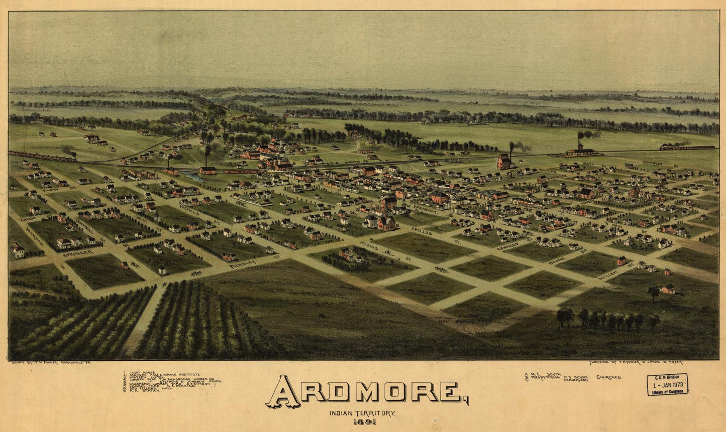 Ardmore, Indian Territory, 1891. (1891) – Historic Bird’s-Eye View Panorama Print
