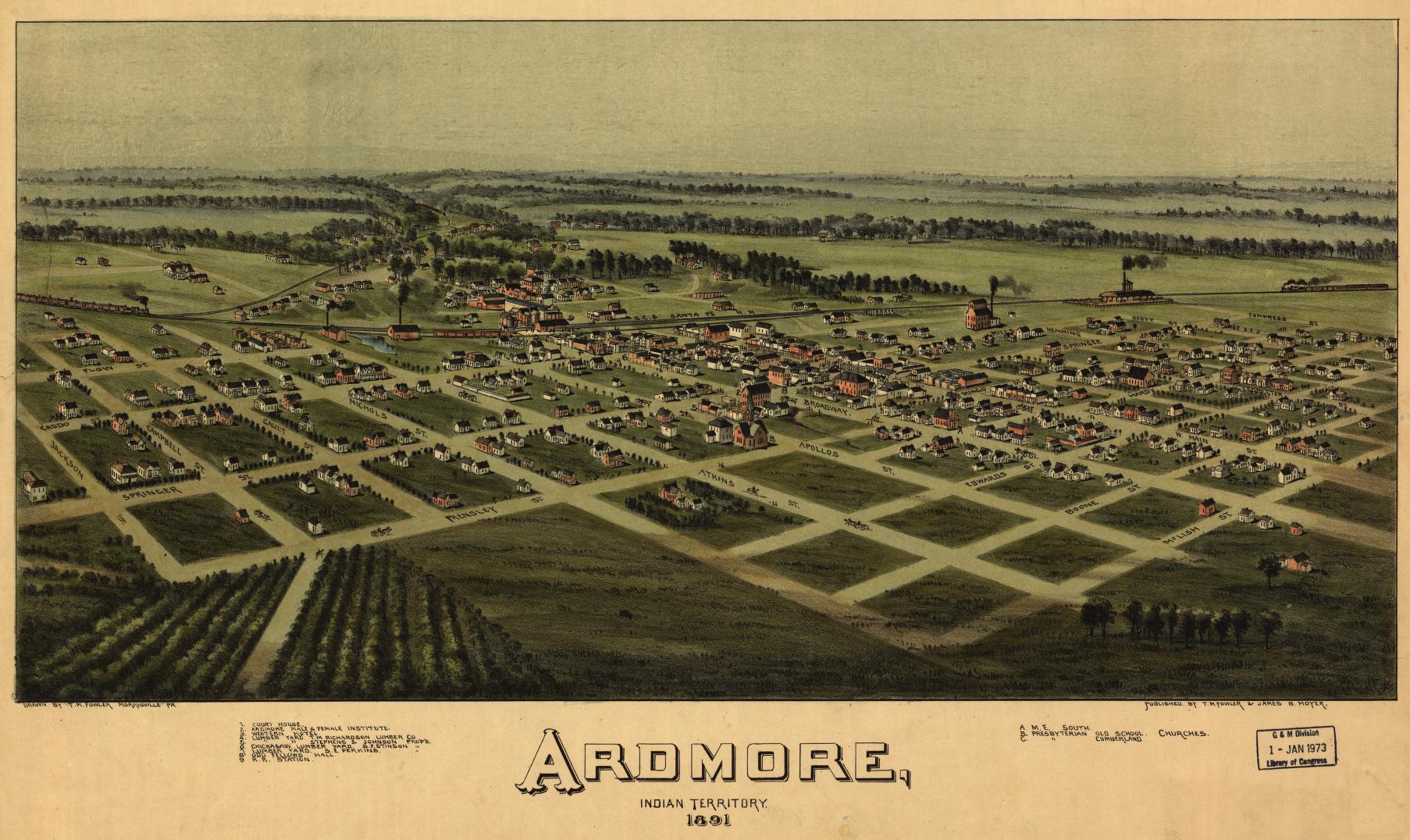 Ardmore, Indian Territory, 1891. (1891) – Historic Bird’s-Eye View Panorama Print