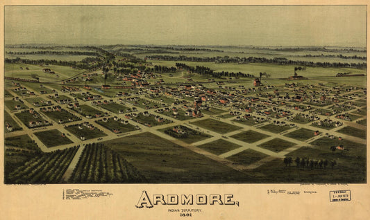 Ardmore, Indian Territory, 1891. (1891) – Historic Bird’s-Eye View Panorama Print