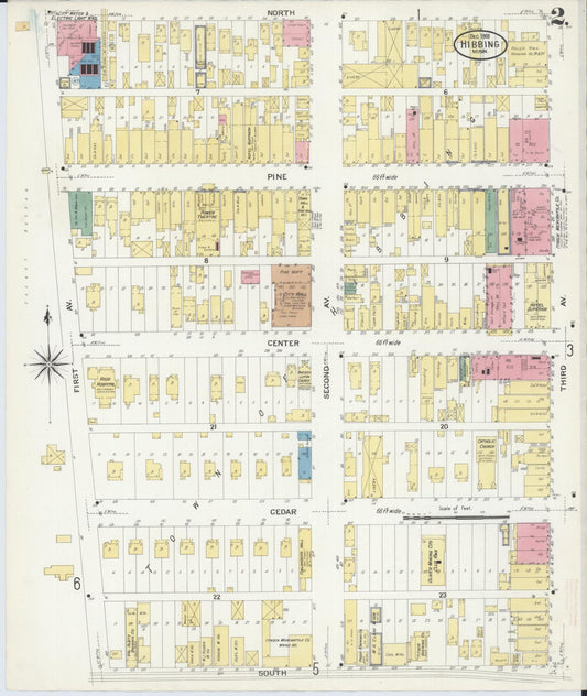 Sanborn Fire Insurance Map from Hibbing, Saint Louis County, Minnesota (1908), Sheet #0002 - Historic Sanborn Fire Insurance Map Print, vintage old map wall art, antique decor, genealogy gift, Minnesota Minnesota map