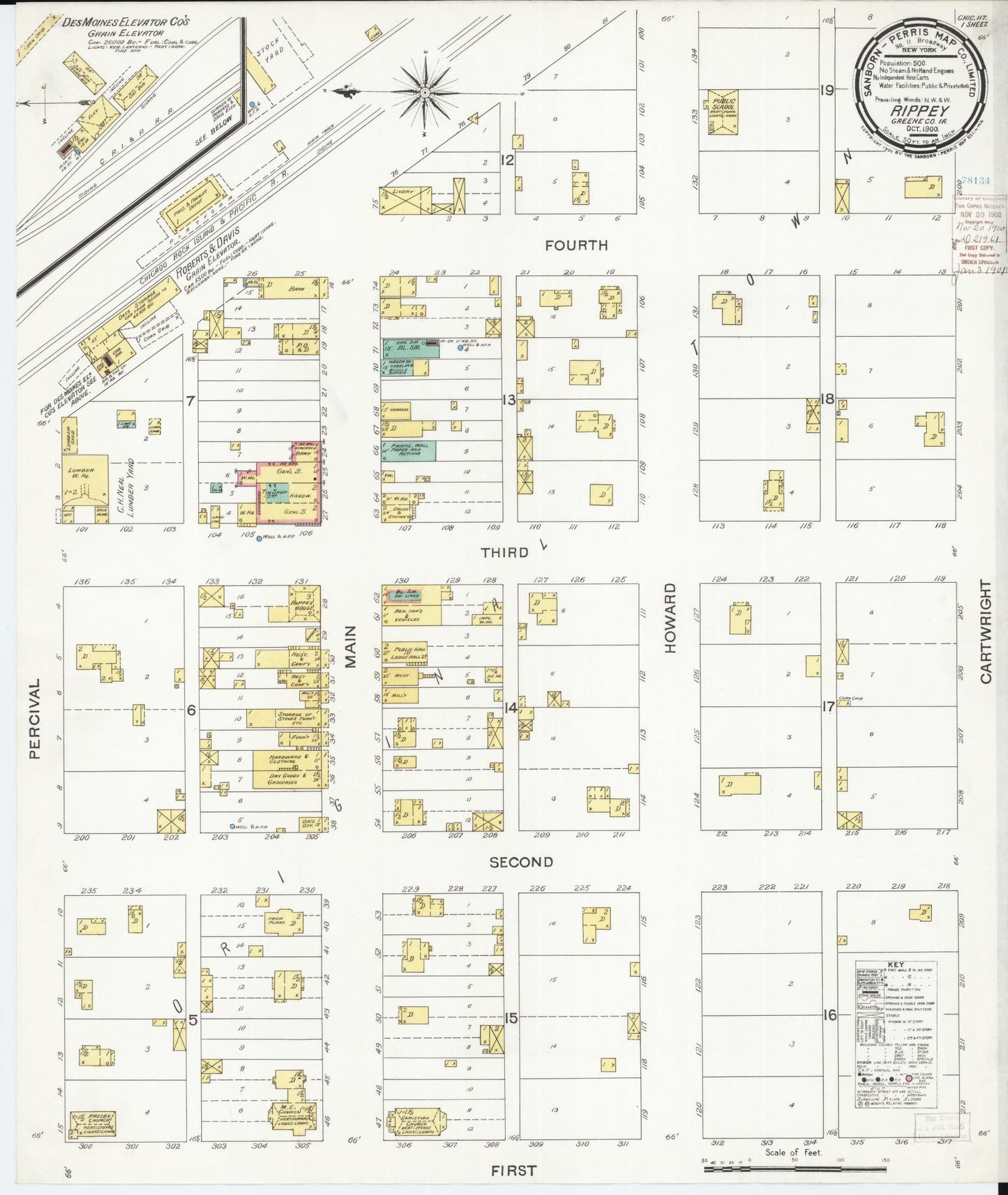 Sanborn Fire Insurance Map from Rippey, Greene County, Iowa (1900), Sheet #0001 - Historic Sanborn Fire Insurance Map Print, vintage old map wall art