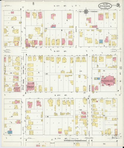 Sanborn Fire Insurance Map from Atchison, Atchison County, Kansas (1910), Sheet #0009 - Complete Map Set gallery image, historic Sanborn map, vintage wall art, Kansas Kansas