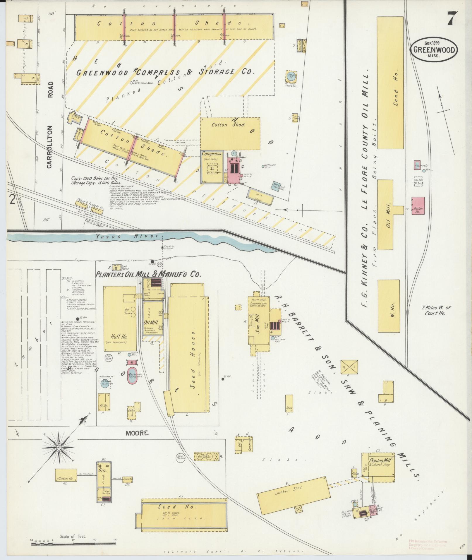 Sanborn Fire Insurance Map from Greenwood, Leflore County, Mississippi (1899), Sheet #0007 - Complete Map Set gallery image, historic Sanborn map, vintage wall art, Mississippi Mississippi