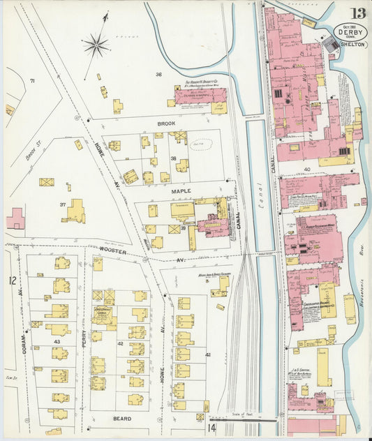 Sanborn Fire Insurance Map from Derby, New Haven County, Connecticut (1901), Sheet #0013 - Historic Sanborn Fire Insurance Map Print, vintage old map wall art, antique decor, genealogy gift, Connecticut Connecticut map