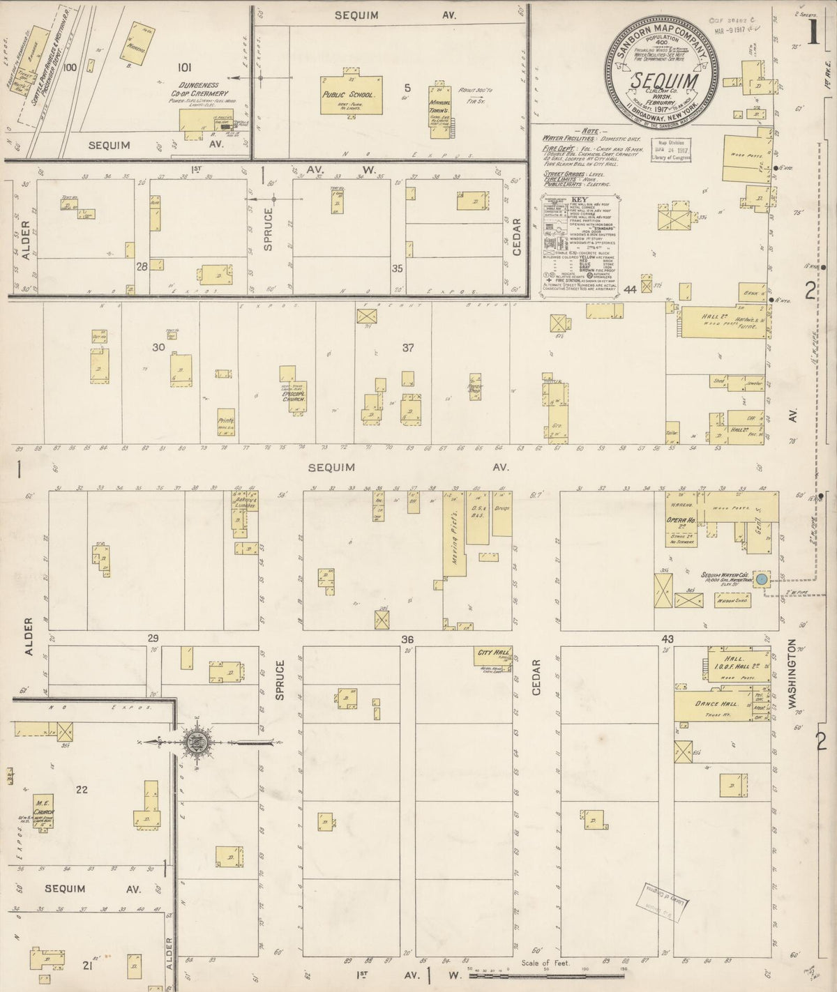 Sanborn Fire Insurance Map from Sequim, Clallam County, Washington (1917), Sheet #0001 - Historic Sanborn Fire Insurance Map Print, vintage old map wall art, antique decor, genealogy gift, Washington Washington map