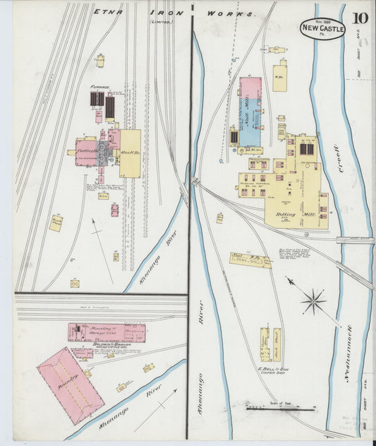 Sanborn Fire Insurance Map from New Castle, Lawrence County, Pennsylvania (1888), Sheet #0010 - Historic Sanborn Fire Insurance Map Print, vintage old map wall art, antique decor, genealogy gift, Pennsylvania Pennsylvania map