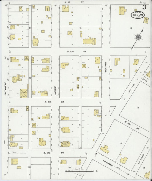 Sanborn Fire Insurance Map from Rison, Cleveland County, Arkansas (1921), Sheet #0003 - Historic Sanborn Fire Insurance Map Print, vintage old map wall art, antique decor, genealogy gift, Arkansas Arkansas map