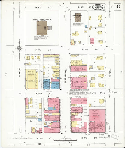 Sanborn Fire Insurance Map from Larned, Pawnee County, Kansas (1920), Sheet #0008 - Complete Map Set gallery image, historic Sanborn map, vintage wall art, Kansas Kansas