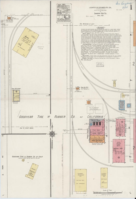 Sanborn Fire Insurance Map from Los Angeles Co., Los Angeles County, California (1921), Sheet #0001 - Historic Sanborn Fire Insurance Map Print, vintage old map wall art, antique decor, genealogy gift, California California map